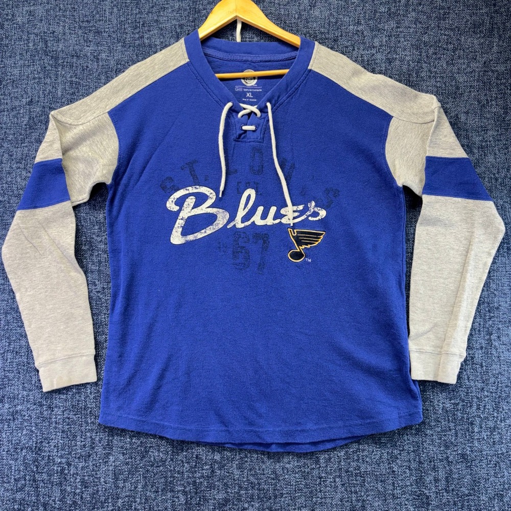 St. Louis Blues NHL Shirt Mens XL Blue Cotton Blend Lace Up Thermal G-III Sports